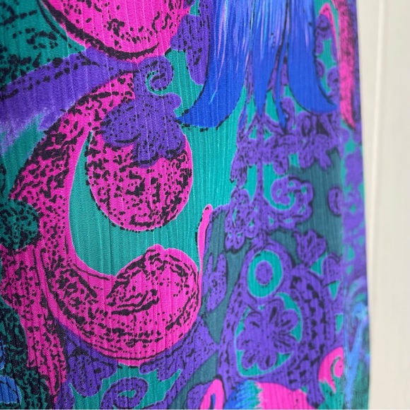 Vintage JG Collection Petite Blouse 8 Teal Pink Blue 1980’s S/S Padded Shoulders - Picture 7 of 9